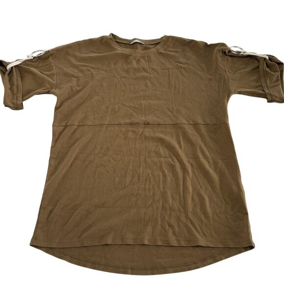 Zara‎ Shirt Womens Small Brown Pullover Curved Hem Casual Tunic Top Morocco - Picture 1 of 8